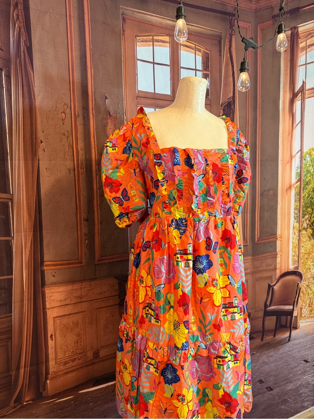 Disney Encanto Midi Dress NWT 2X Casa Mirabel Smocked Vibrant Beautiful - Picture 3 of 16